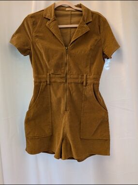 Short Sleeve Corduroy Romper in Mustard Brown NWOT